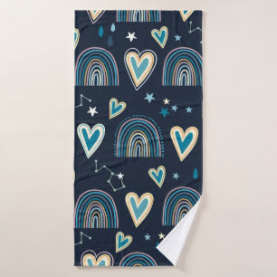 Seamless pattern with hearts, rainbows and celesti bath towel