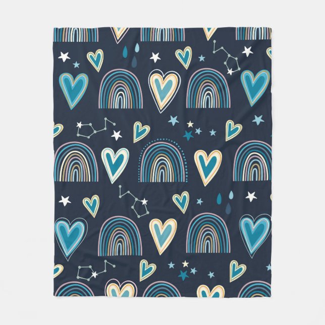 Seamless pattern with hearts, rainbows and celesti fleece blanket (Front)