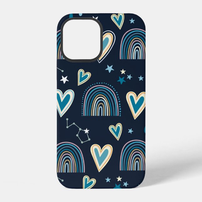 Seamless pattern with hearts, rainbows and celesti iPhone case (Back)