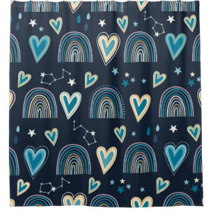 Seamless pattern with hearts, rainbows and celesti shower curtain