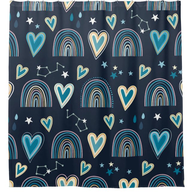 Seamless pattern with hearts, rainbows and celesti shower curtain (Front)