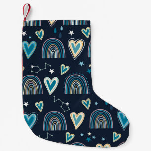 Seamless pattern with hearts, rainbows and celesti small christmas stocking