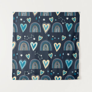 Seamless pattern with hearts, rainbows and celesti tapestry