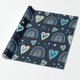 Seamless pattern with hearts, rainbows and celesti wrapping paper