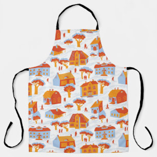 Seamless pattern with houses. Cute town Architectu Apron