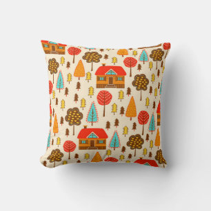 Seamless pattern with houses in the forest. Vintag Cushion