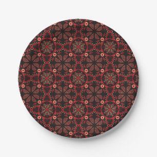 Seamless pattern with intricate red and black paper plate