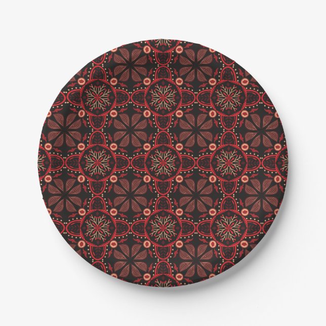 Seamless pattern with intricate red and black  paper plate (Front)