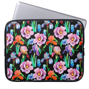 Seamless pattern with Iris and Peony flowers, Wate Laptop Sleeve