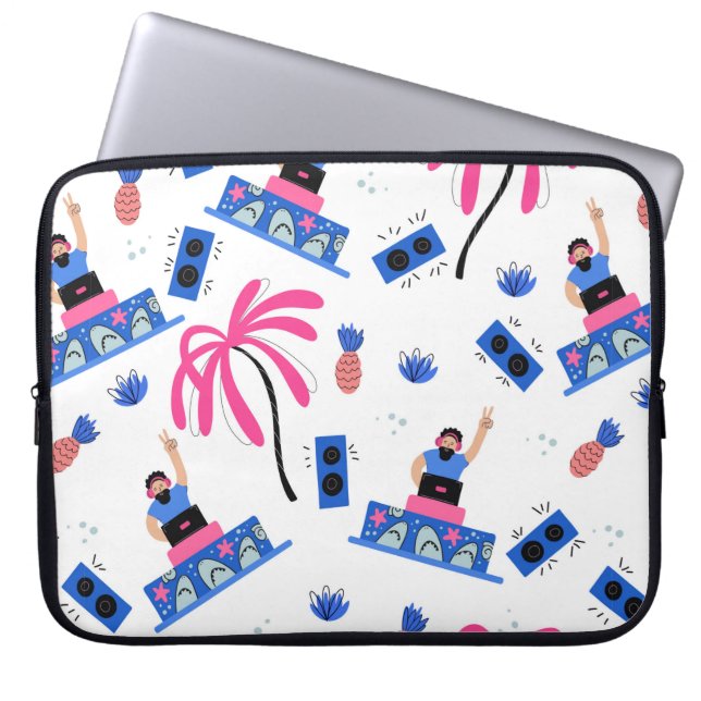 Seamless pattern with joyful dj palm trees pineapp laptop sleeve (Front)