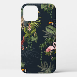 Seamless pattern with jungle animals, flowers and iPhone 12 case