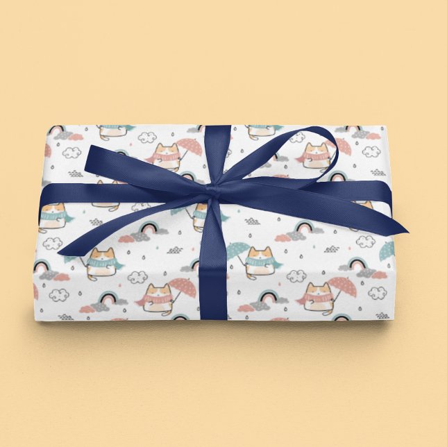 Seamless Pattern with Kawaii Cute Cat Wrapping Paper (Creator Uploaded)