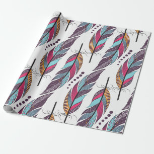 Seamless pattern with large colored feathers and d wrapping paper