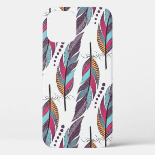 Seamless pattern with large coloured feathers and iPhone 12 case