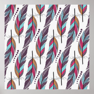 Seamless pattern with large coloured feathers and  poster