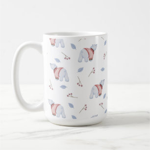 Seamless Pattern With Leaves And Bears Watercolor Coffee Mug