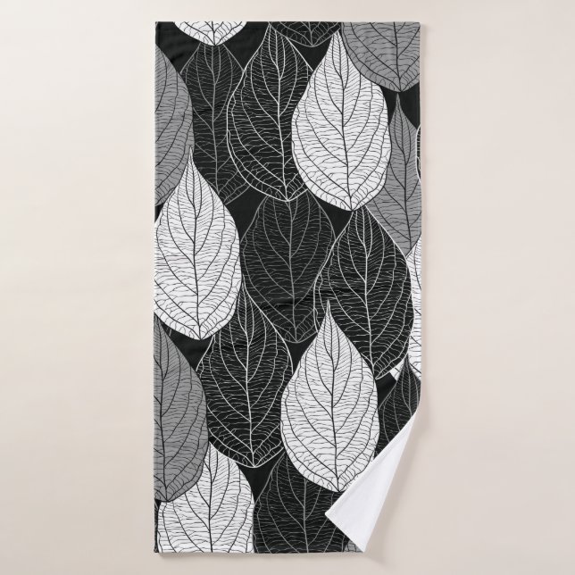 Seamless pattern with leaves. Hand-drawn monochrom Bath Towel (Bath Towel)