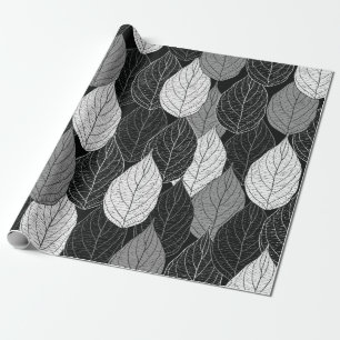 Seamless pattern with leaves. Hand-drawn monochrom Wrapping Paper