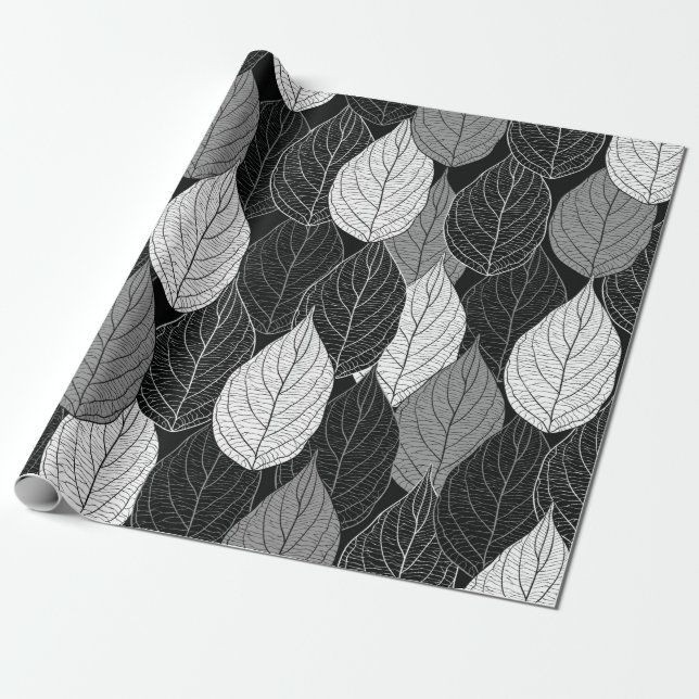 Seamless pattern with leaves. Hand-drawn monochrom Wrapping Paper (Unrolled)