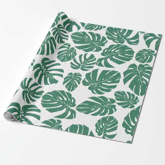 Seamless pattern with leaves of Monstera. Decorati Wrapping Paper (Unrolled)