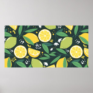 Seamless pattern with lemons. Abstract art print. Poster