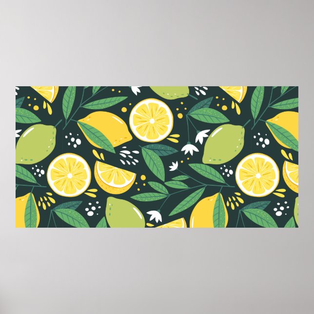 Seamless pattern with lemons. Abstract art print.  Poster (Front)