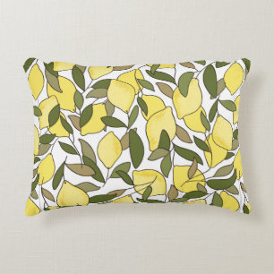 Seamless pattern with lemons and leaves decorative cushion