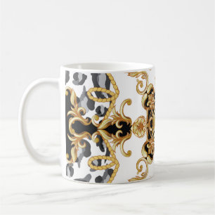 Seamless pattern with leopard skin and golden baro coffee mug