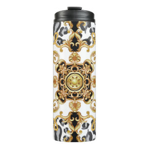 Seamless pattern with leopard skin and golden baro thermal tumbler