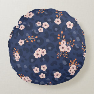 Seamless pattern with leopard skin and pink small  round cushion