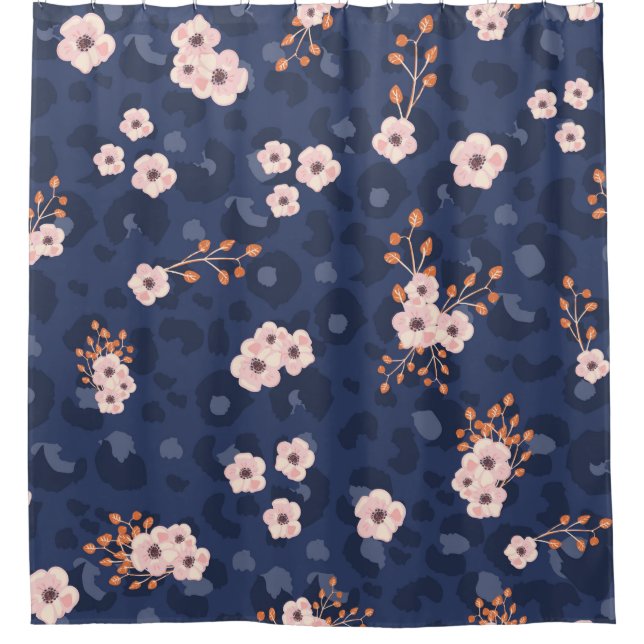 Seamless pattern with leopard skin and pink small  shower curtain (Front)