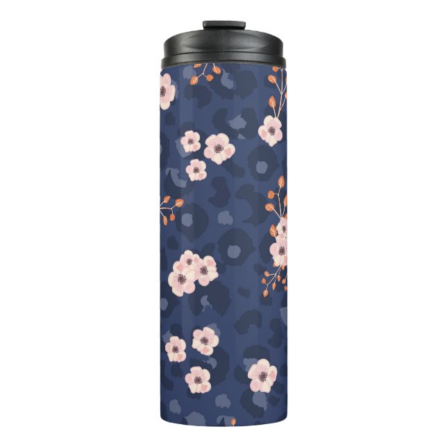 Seamless pattern with leopard skin and pink small  thermal tumbler (Front)