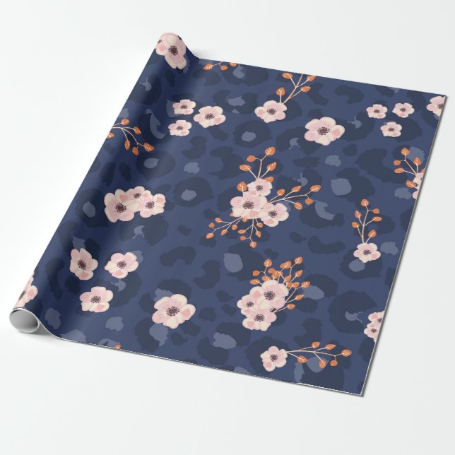 Seamless pattern with leopard skin and pink small  wrapping paper (Unrolled)