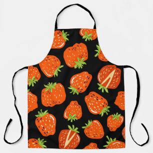 Seamless pattern with little strawberries on black apron