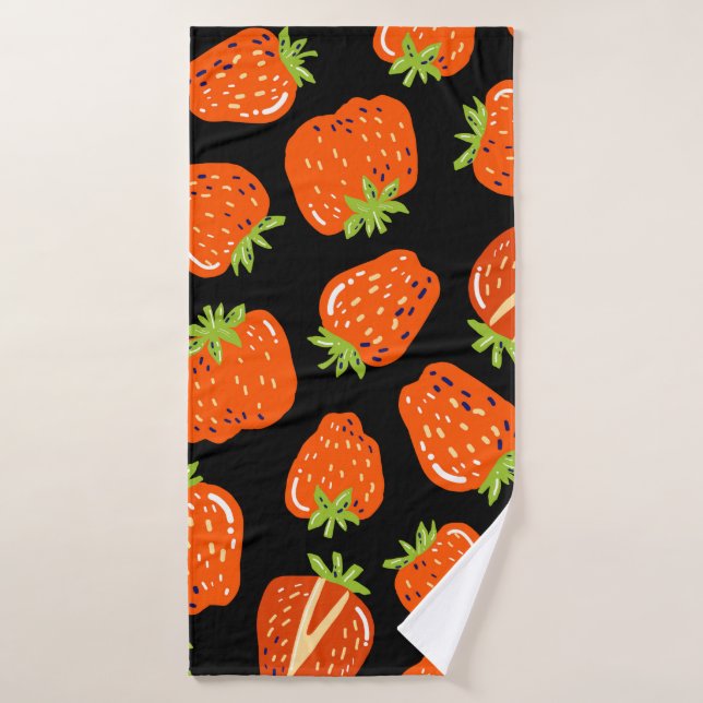 Seamless pattern with little strawberries on black bath towel (Bath Towel)