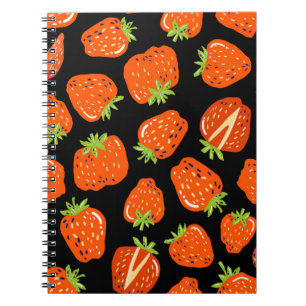 Seamless pattern with little strawberries on black notebook