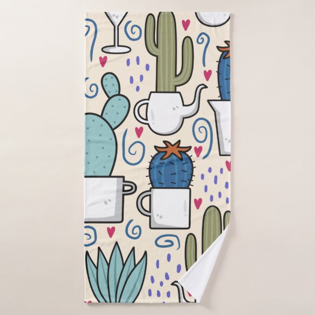 Seamless pattern with llama, cactus hand drawn des bath towel (Bath Towel)