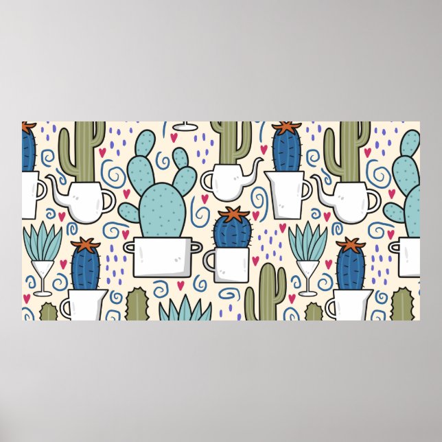 Seamless pattern with llama, cactus hand drawn des poster (Front)