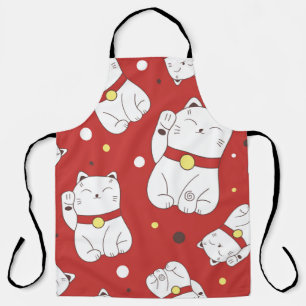 Seamless pattern with Maneki-Neko cat hand drawn i Apron