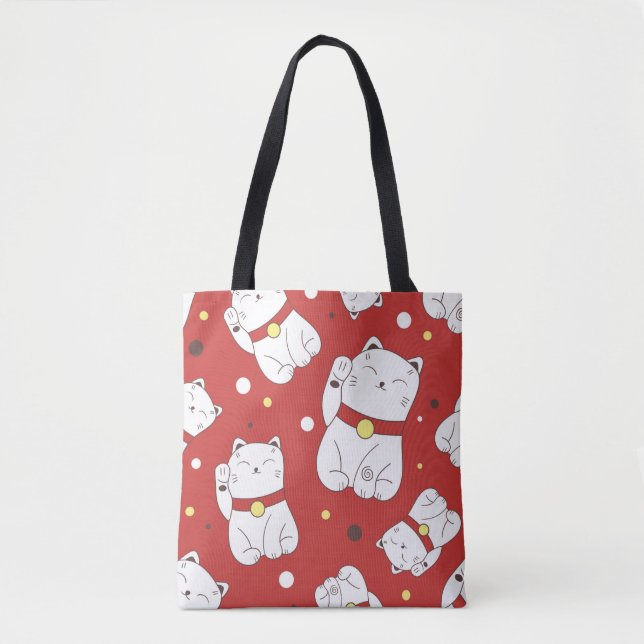 Seamless pattern with Maneki-Neko cat hand drawn i Tote Bag (Front)