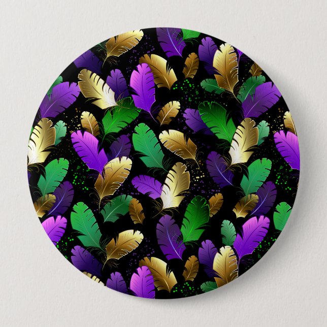 Seamless Pattern with Mardi Gras feathers 10 Cm Round Badge (Front)