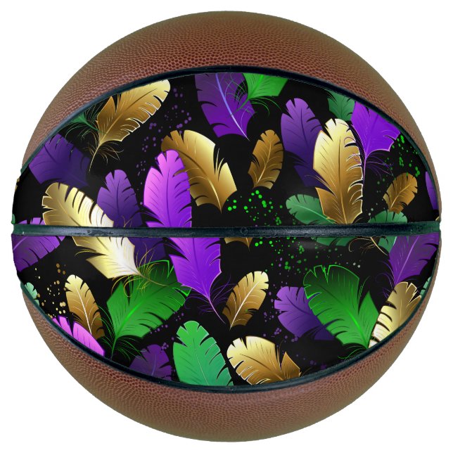 Seamless Pattern with Mardi Gras feathers Basketball (Front)