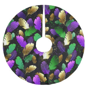 Seamless Pattern with Mardi Gras feathers Brushed Polyester Tree Skirt
