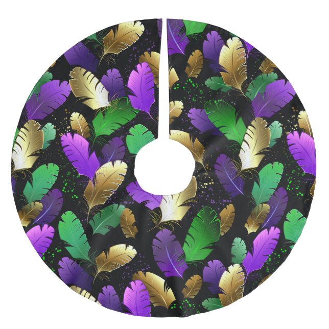 Seamless Pattern with Mardi Gras feathers Brushed Polyester Tree Skirt (Front)