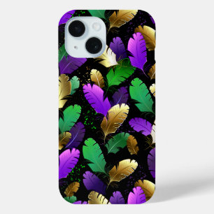 Seamless Pattern with Mardi Gras feathers iPhone 15 Case