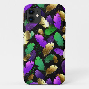 Seamless Pattern with Mardi Gras feathers iPhone 11 Case