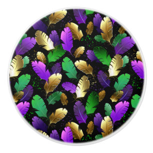 Seamless Pattern with Mardi Gras feathers Ceramic Knob