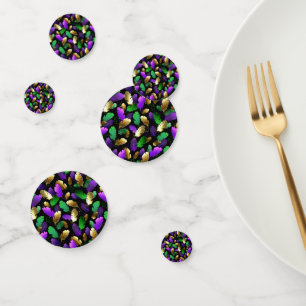 Seamless Pattern with Mardi Gras feathers Confetti
