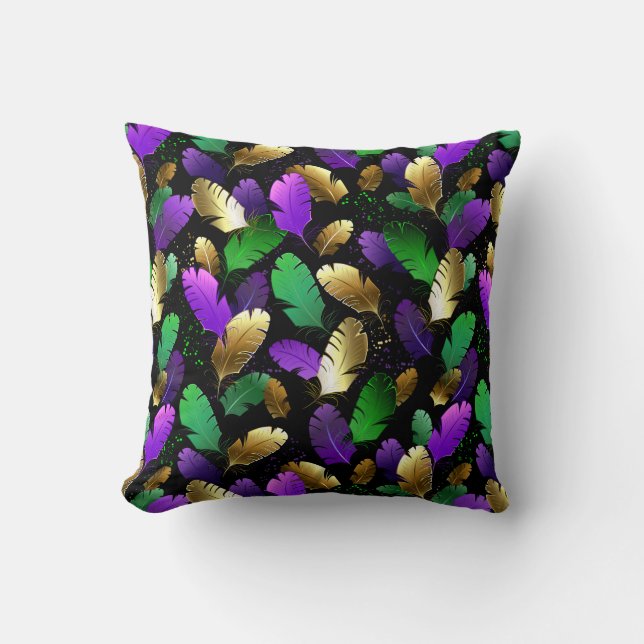 Seamless Pattern with Mardi Gras feathers Cushion (Front)
