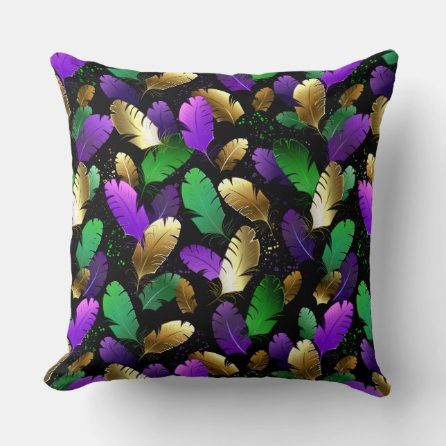 Seamless Pattern with Mardi Gras feathers Cushion (Front)
